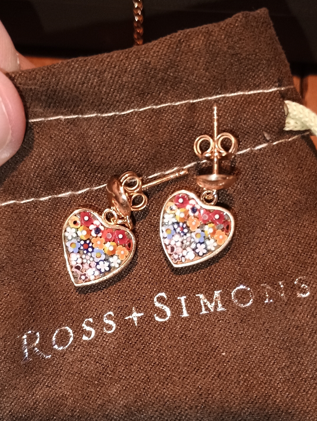 Ross + Simons Murano Floral Mosaic Heart Set Necklace, Earrings & Ring Sz. 9 — image 3 of 8